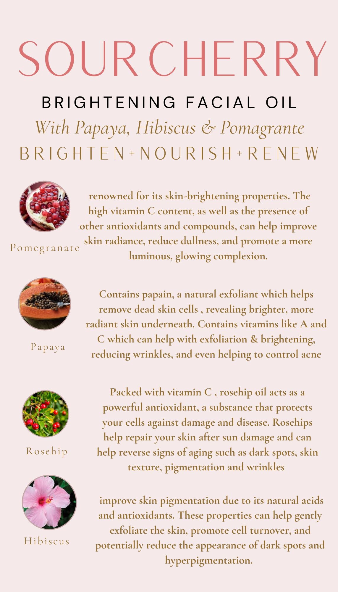Sour Cherry Brightening Facial Oil with Papaya, Hibiscus & Pomegranate✨️Low Stock